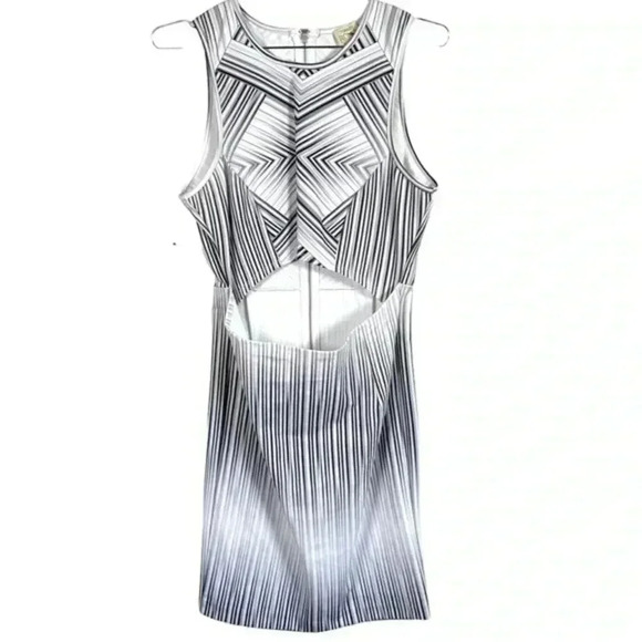 Torn by Ronny Kobo Gray Tonal Maze‎ Print Waist Cut Out Sleeveless Dress